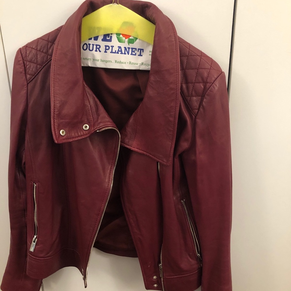 Mango Maroon Leather Jacket